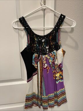 Crochet Multicolor Sleeveless Women's Top - Purple/Black NWT
